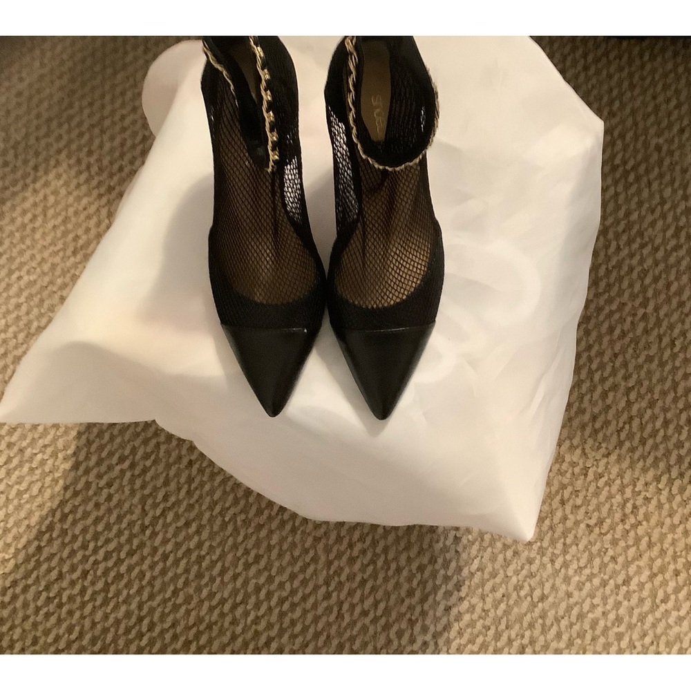 Black net ankle heels